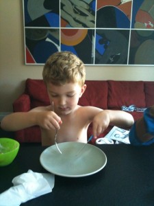 Eli eagerly anticipating his pancake