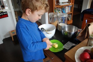 slicing the butter for melting is a good time to practice knife skills